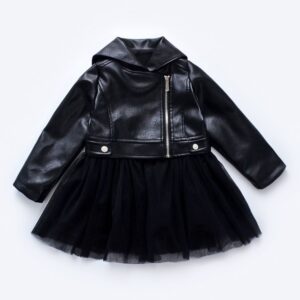 Girls trendy leather Jacket with tulle skirt