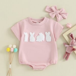 Pink Easter Bunny Cute Romper with Headband