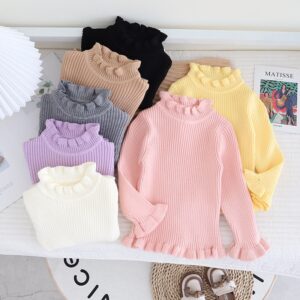 Turtleneck Ruffled Solid Colors Knitted Sweaters