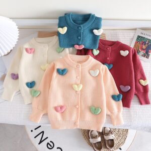 Cardigan with Heart Embroidered Embossed Design