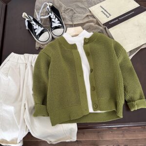 Green Knitted Thick Cardigan for Boys