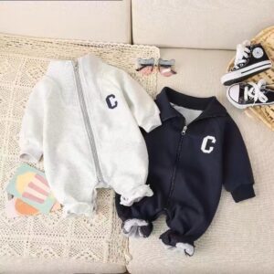 Baby Letter Print Zipper Down Romper