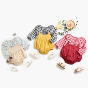 Collared Checkered Long Sleeved Romper