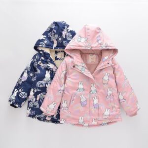 Kids Bunny and rainbow hooded winter Jacket