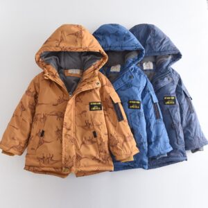 Kids Dinosaur Print Winter Jacket with Hood