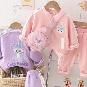 3 Piece Matching Cute Bunny Tracksuit Set with Bag