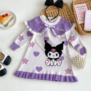 Kuromi Knitted with Stars And Hearts Embroidered Dress