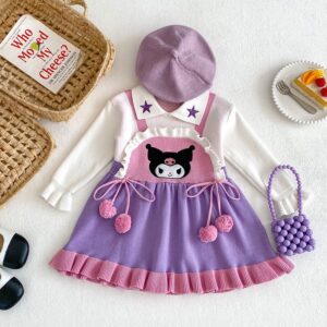 Kuromi Pleated Knitted Long Sleeved Dress