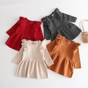 Long Sleeved Ruffled Knitted Dress