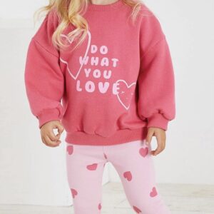 Thick Jersey with Do What You Love Print with Matching Pants with Hearts Design