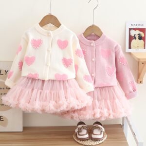 Heart Designed Long Sleeved Knitted Top with a Tutu Skirt