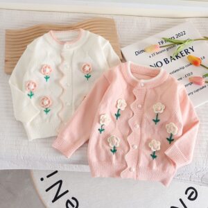 Flower Embroidered Long Sleeved Knitted Jersey