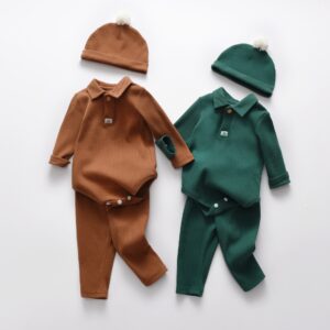 3 Piece Romper Pants and Beanie Set