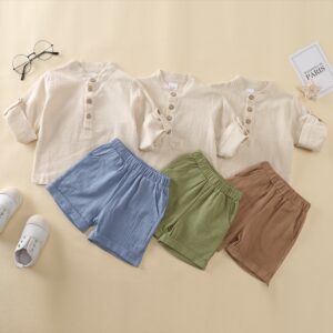 2 Piece Boys Set Short Sleeved with Buttons and Matching Short Pants