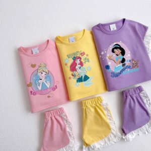Girls Princess Themed Ruffle Sleeve Summer Outfits Set