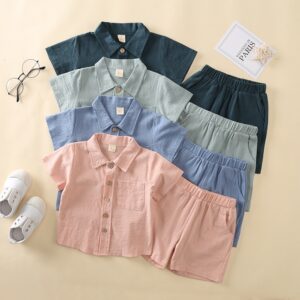 Kids Linen Short Sleeve Shirt and Shorts Set