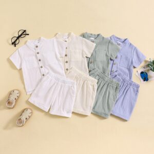 Classic Linen Short Sleeve Baby Boy Shirt & Shorts Set