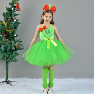 Festive Green Tutu Dress Set with Matching Accessories