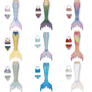 Girls Mermaid Tail Swimsuit Set – 3-Piece Swimmable Mermaid Costume