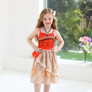 Moana costume dress with matching necklace and flower hair clip for girls