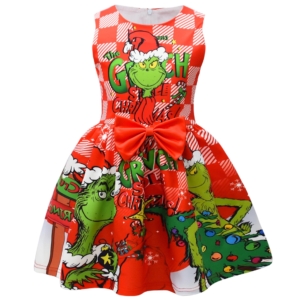 Grinch Christmas Sleeveless Dress with Bow