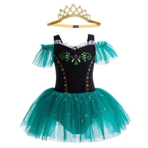 Frozen Elsa Off-Shoulder Ballet Tutu Dress with Crown – Girls Fancy Dress