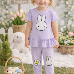 Girls Purple Easter Bunny 2-Piece Set – Toddler Easter Outfit with Leggings