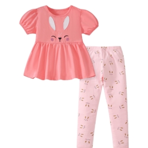 Girls’ Easter Bunny Outfit – 2-Piece Set (Top & Leggings) Sizes 1-8Y