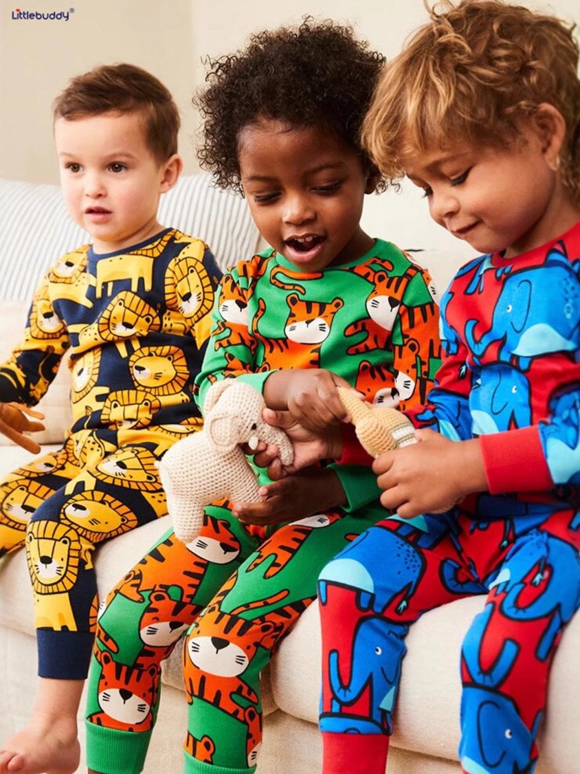 Boys Safari Animal Pajama Sets – Elephant, Lion, and Tiger Designs ...