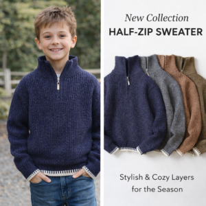Boys Ribbed Half-Zip Sweater – Warm Winter Knit (6–13 Years)