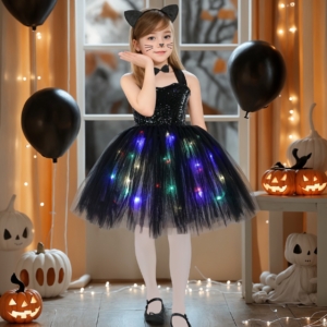 LED Light-Up Black Cat Costume Dress with Accessories