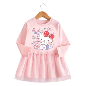 Girls Pink Hello Kitty Tulle Dress – Long Sleeve Character Party Dress for Kids