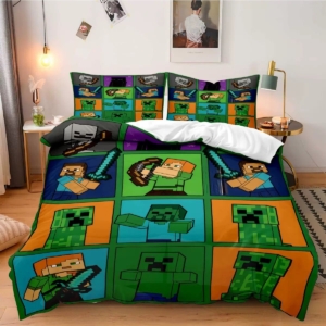 Boys Minecraft 3-Piece Bedding Set – Includes Duvet Cover & 2 Pillowcases