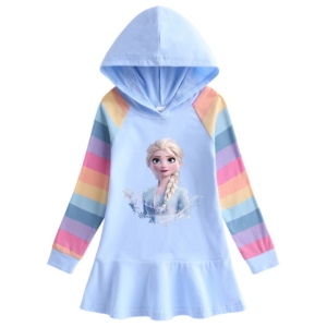 Girls Frozen Elsa  Rainbow Hoodie Dress