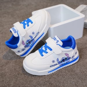 Kids Stitch Sneakers with Velcro – Blue & Pink