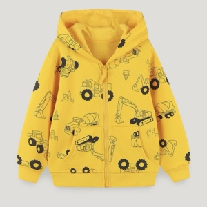 Kids Yellow Construction Vehicle Zip-Up Hoodie