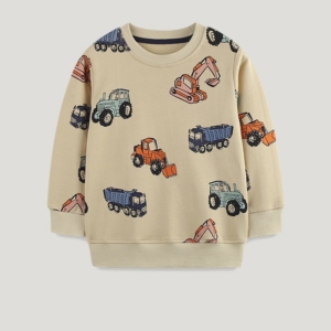 Kids Beige Construction Trucks Sweatshirt (1–7 Years)
