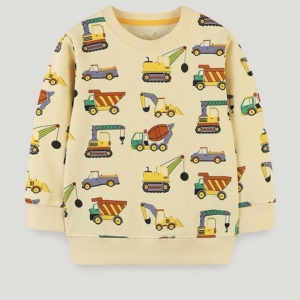 Kids Cream Construction Vehicles Sweatshirt (1–7 Years)