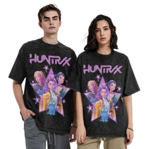 Kpop Demon Hunter Unisex Oversized Graphic T-Shirt – Vintage Black