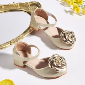 Girls’ Gold Rose Block Heel Dress Shoes | Party & Wedding Shoes