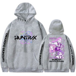 K-pop Demon Hunters Grey Hoodie – Anime Graphic Pullover