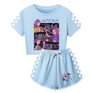 K-pop Demon Hunters blue Top & Shorts Set – Summer Outfit (Kids & Teen)