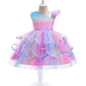 Girls’ Rainbow Ombre One-Shoulder Tutu Party Dress