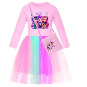 Girls Huntrix K-Pop Tulle Dress with Matching Sling Bag