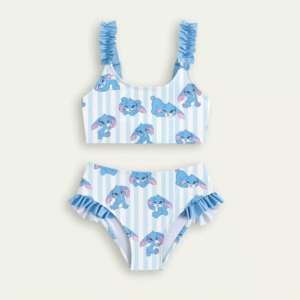 Girls stitch  Print 2-Piece Swimsuit Set – Ruffle Bikini Top & High-Waist Bottoms