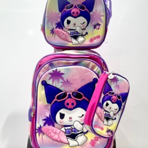 Girls Kuromi 3-Piece Trolley Backpack Set – Includes Rolling Backpack, Lunch Bag & Pencil Case