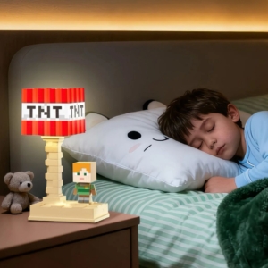 Minecraft TNT Night Light Lamp – Pixel Block Bedside Lamp with Character Figure
