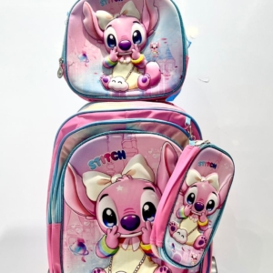 Girls Pink Stitch 3-Piece Trolley Backpack Set – Backpack, Lunch Bag & Pencil Case