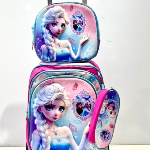 Girls Elsa 3-Piece Trolley Backpack Set – Includes Rolling Backpack, Lunch Bag & Pencil Case