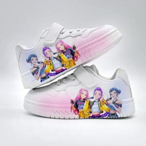 K-Pop Demon Hunters Girls White Sneakers – Character Print Kids Shoes